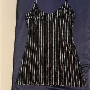 Storia Dark Green and Silver Velvet Striped Mini Dress